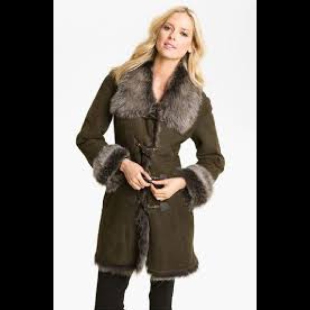 Shearling Toggle Coat In Taupe